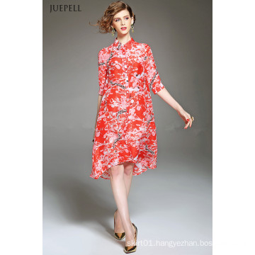 Fashion Elegant Silk Loose Floral Printed Dress